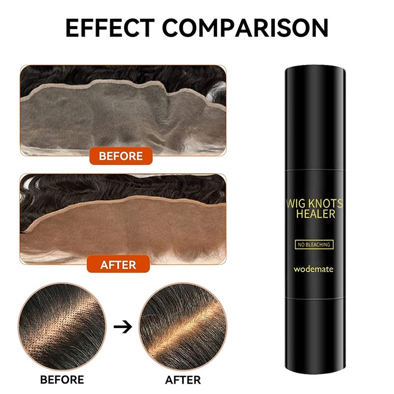 WodeMate Wig Knots Healer with Brush - Portable Sweat-proof Natural Hair Color Stick for Lace Frontal Wigs, Hairlines, and Parts, Dark Brown (04) - Image 3